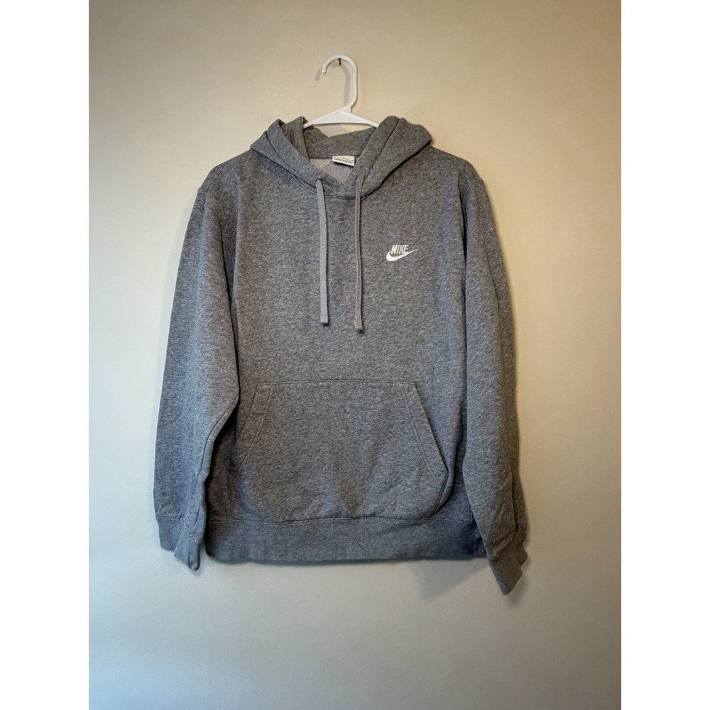 Nike Mens Sportswear Club Fleece Hoodie Heather Grey Embroidered Logo Small